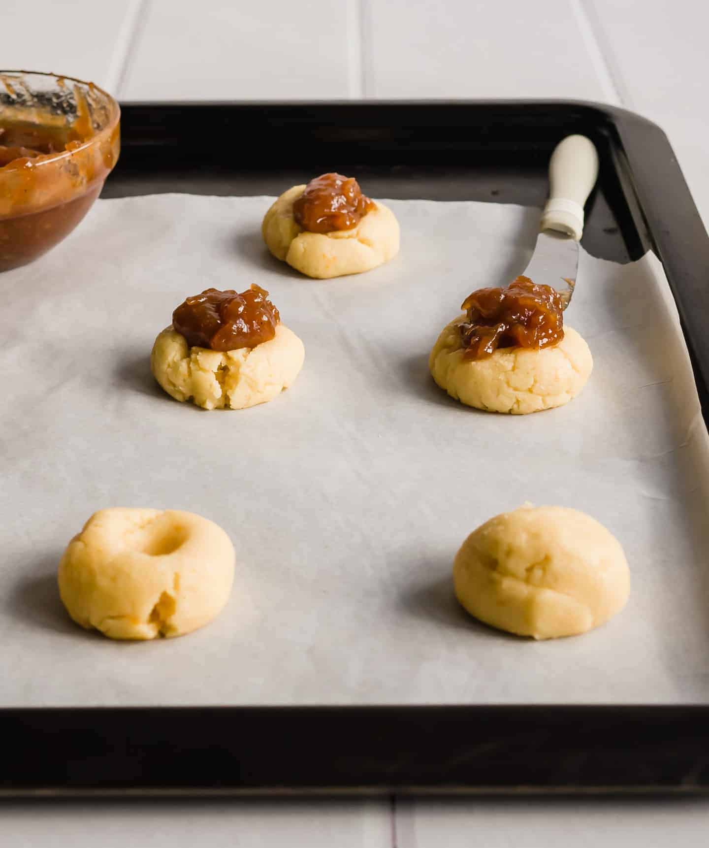 Quince Thumbprint Cookies ready to get into the oven