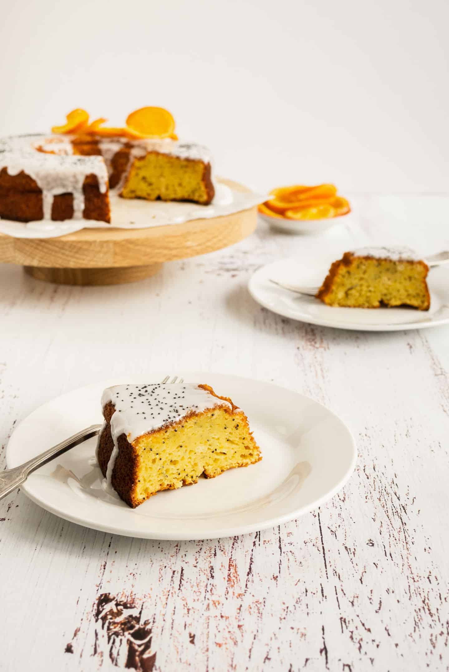Orange and Poppy Seeds Cake in two plates 