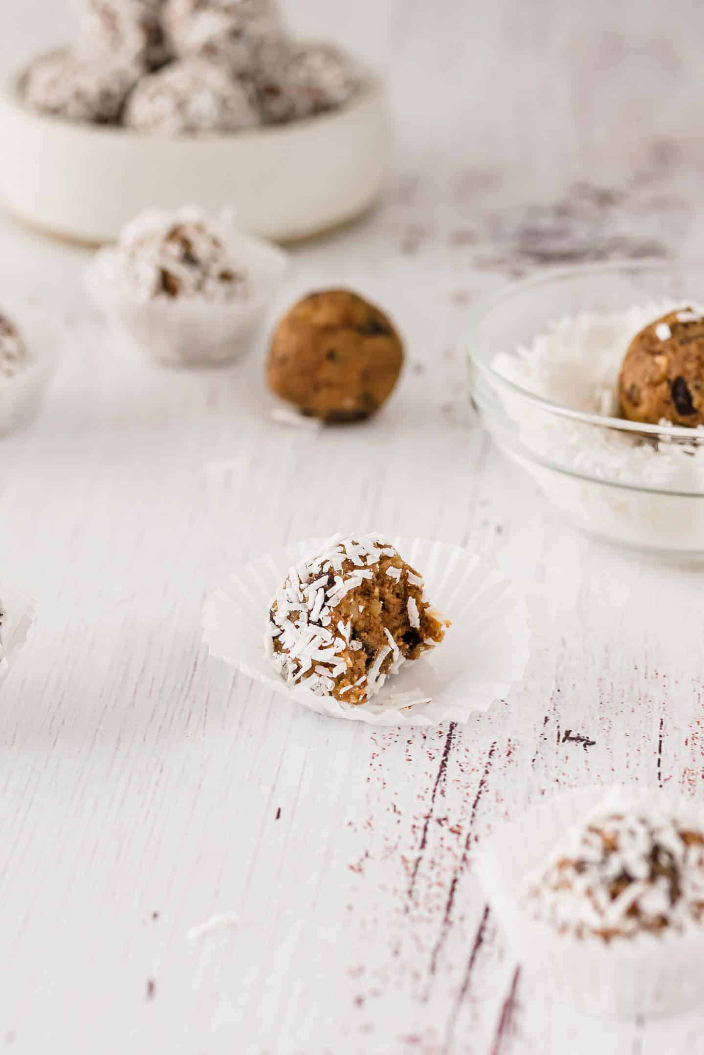 Boozy Truffles with Dulce de Leche, Chocolate, Walnuts, covered in coconut